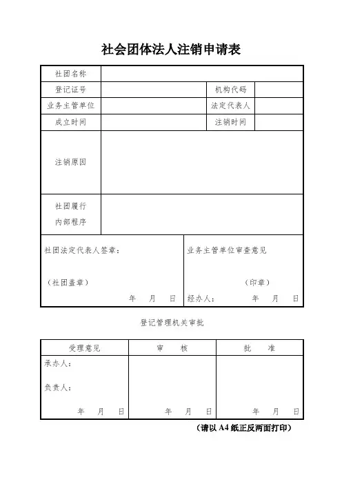社会团体法人注销申请表