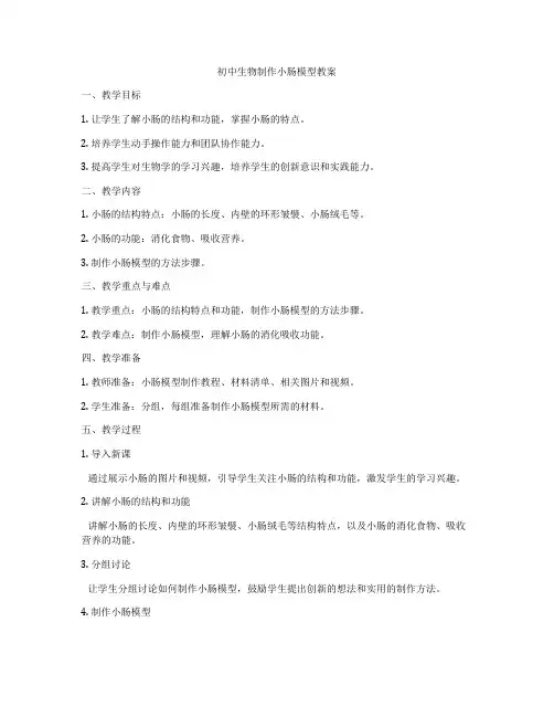 初中生物制作小肠模型教案