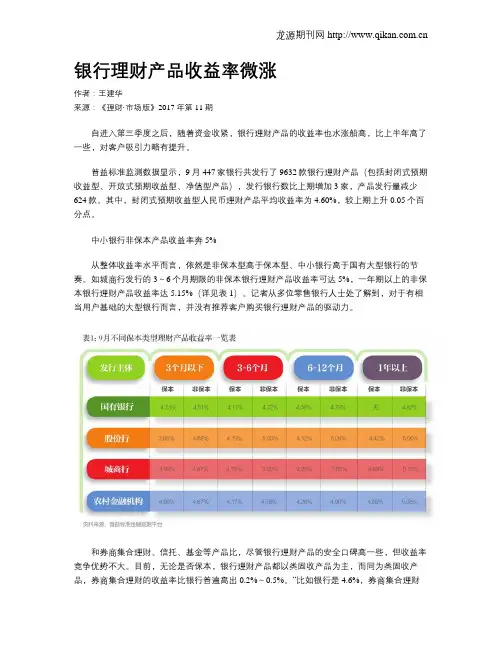银行理财产品收益率微涨