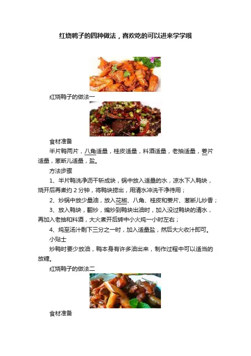 红烧鸭子的四种做法，喜欢吃的可以进来学学哦