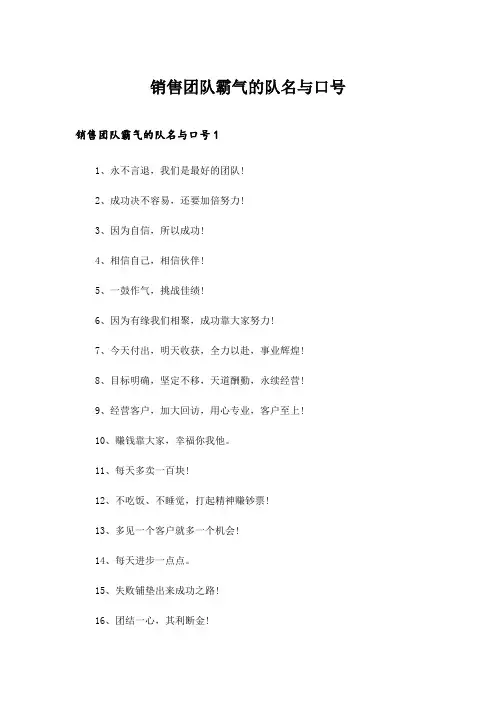 2024年销售团队霸气的队名与口号