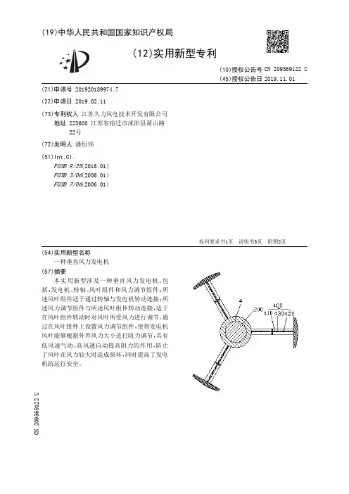 【CN209569122U】一种垂直风力发电机【专利】