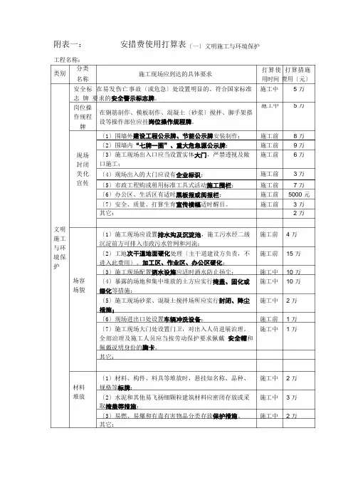 安措费使用计划表