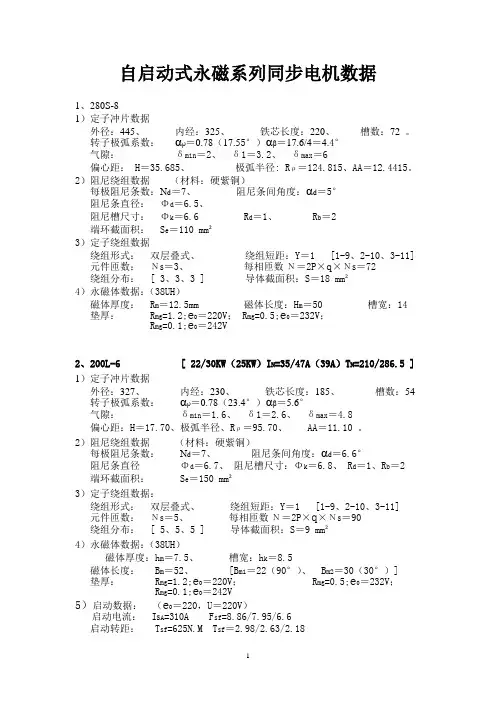 自启动式永磁系列同步电机数据