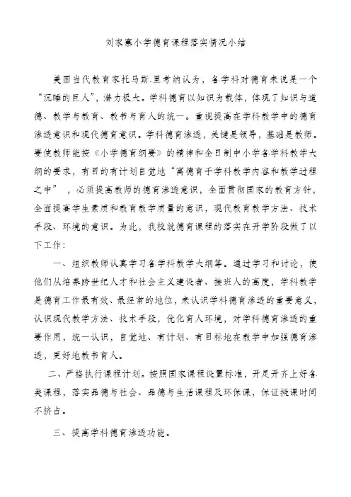 德育课程落实情况总结