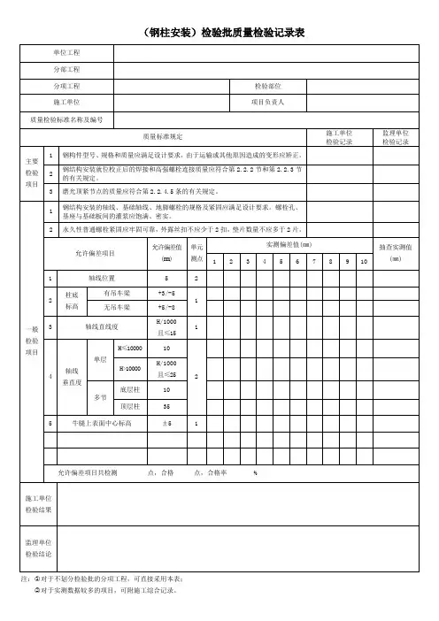 (钢柱安装)检验批质量检验记录表