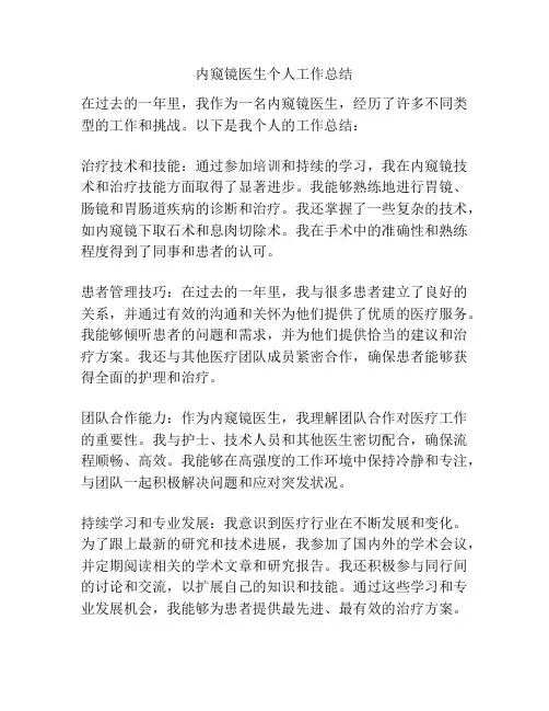 内窥镜医生个人工作总结
