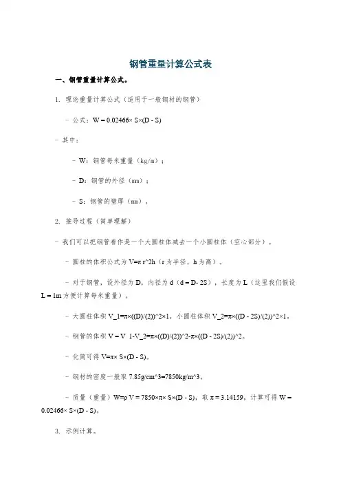 钢管重量计算公式表