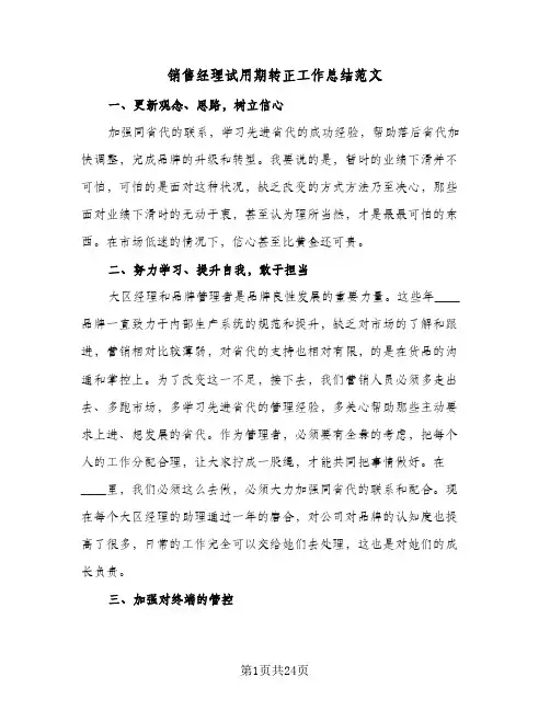 销售经理试用期转正工作总结范文(7篇)