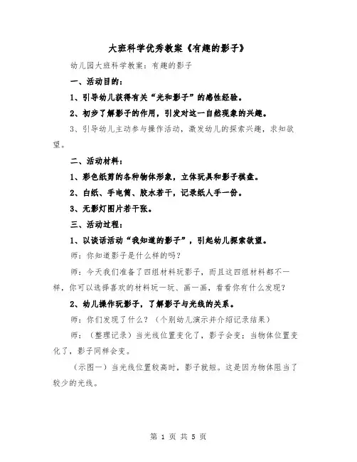 大班科学优秀教案《有趣的影子》(二篇)