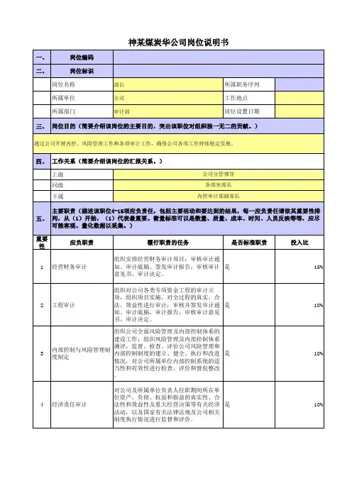 某央企煤炭集团岗位职责梳理表审计部-部长