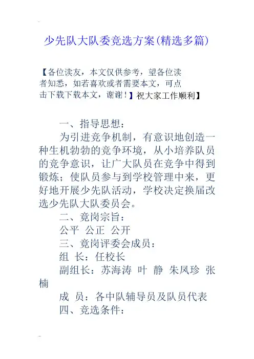 少先队大队委竞选及方案(精选多篇)