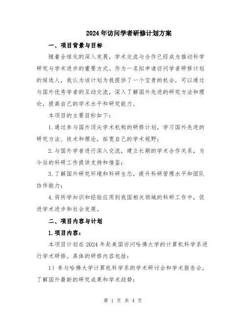 2024年访问学者研修计划方案