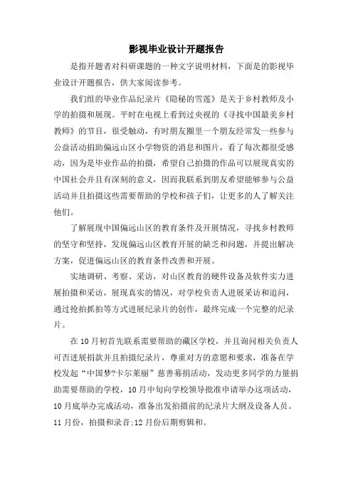 影视毕业设计开题报告