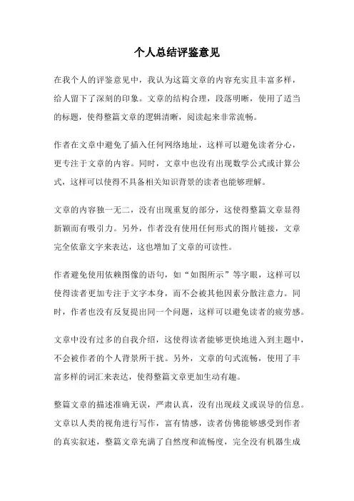 个人总结评鉴意见