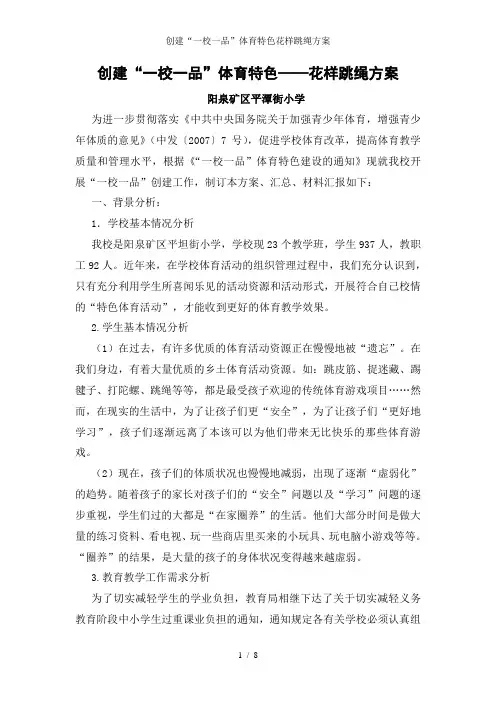创建“一校一品”体育特色花样跳绳方案