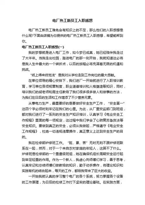 电厂热工新员工入职感想