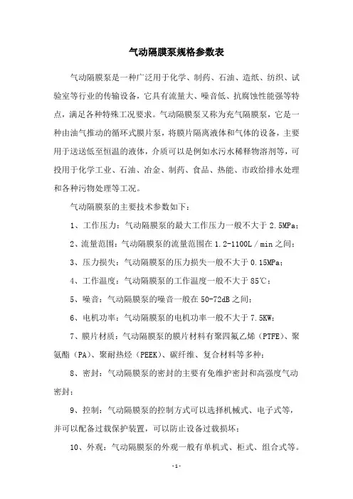 气动隔膜泵规格参数表