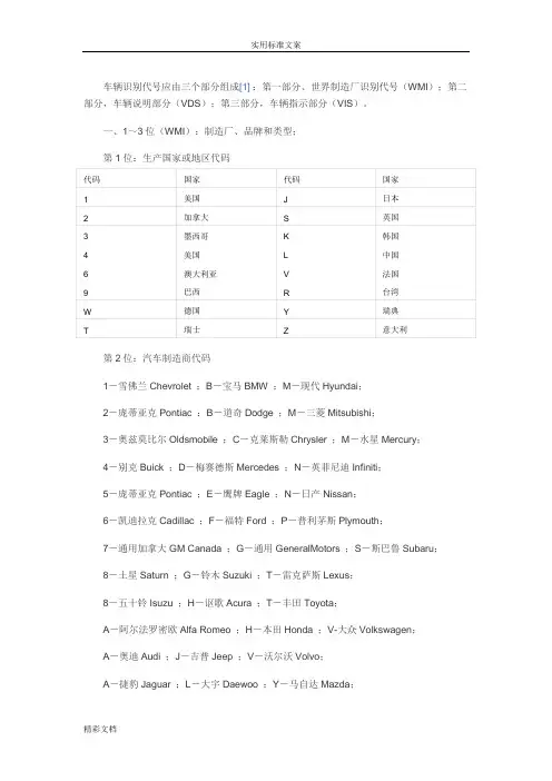 车辆的识别代号应由三个部分组成