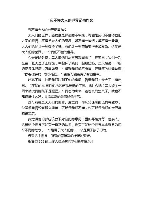 我不懂大人的世界记事作文