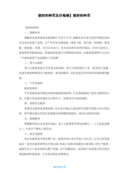 【板材的种类及价格表】板材的种类