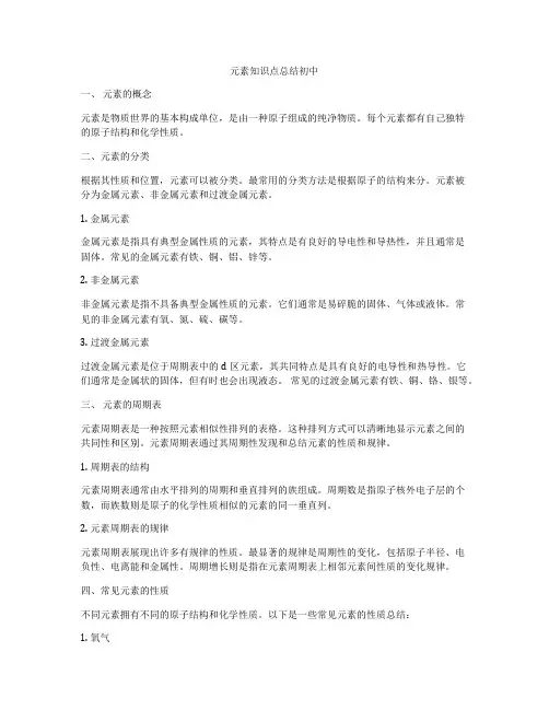 元素知识点总结初中