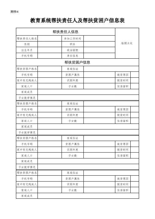 教育系统帮扶责任人及帮扶贫困户信息表