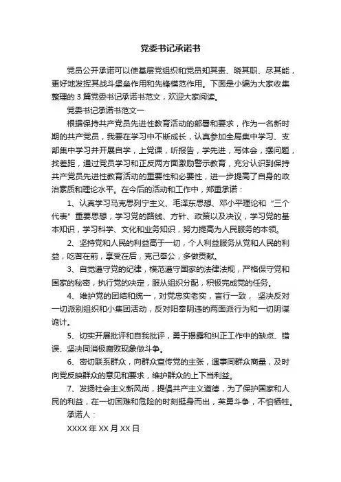 党委书记承诺书
