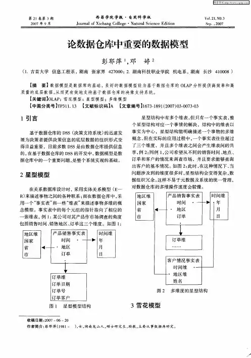 论数据仓库中重要的数据模型