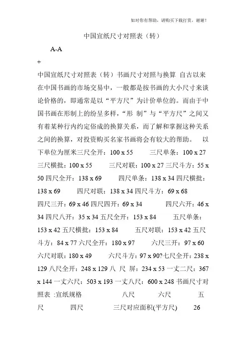 中国宣纸尺寸对照表(转).doc