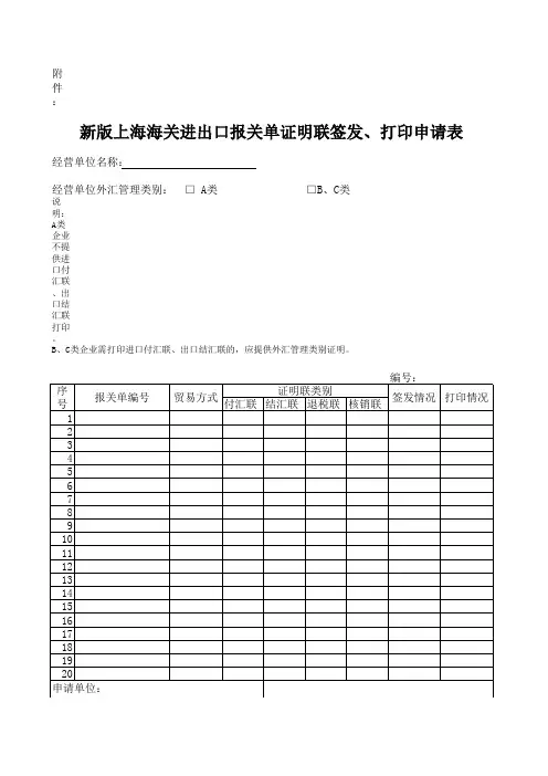 新版上海海关进出口报关单证明联签发、打印申请表