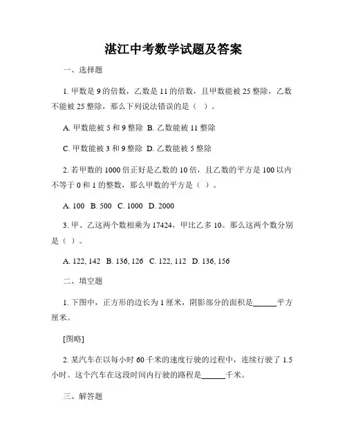 湛江中考数学试题及答案