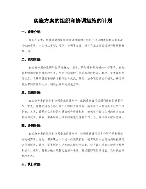 实施方案的组织和协调措施的计划