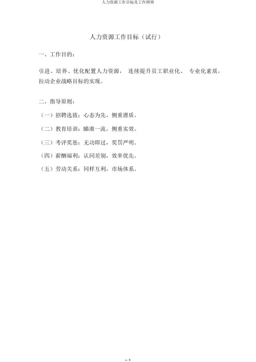 人力资源工作方针及工作纲要