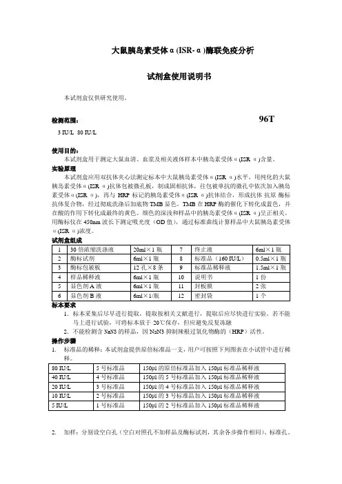 大鼠胰岛素受体αISR-α酶联免疫分析