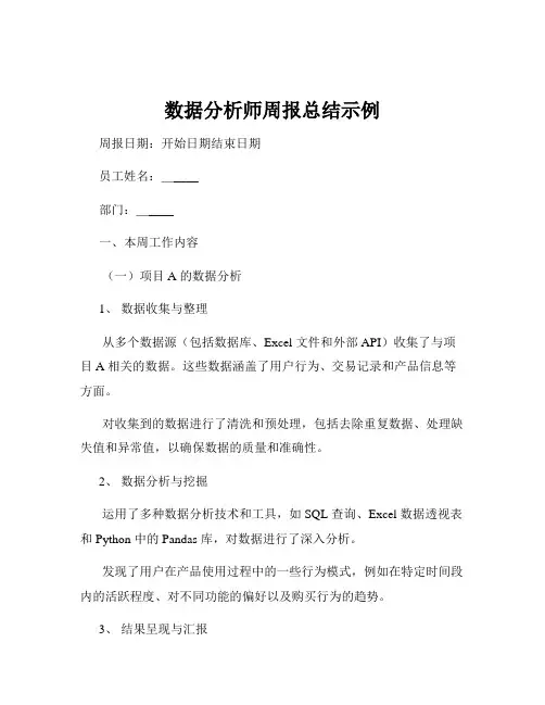 数据分析师周报总结示例