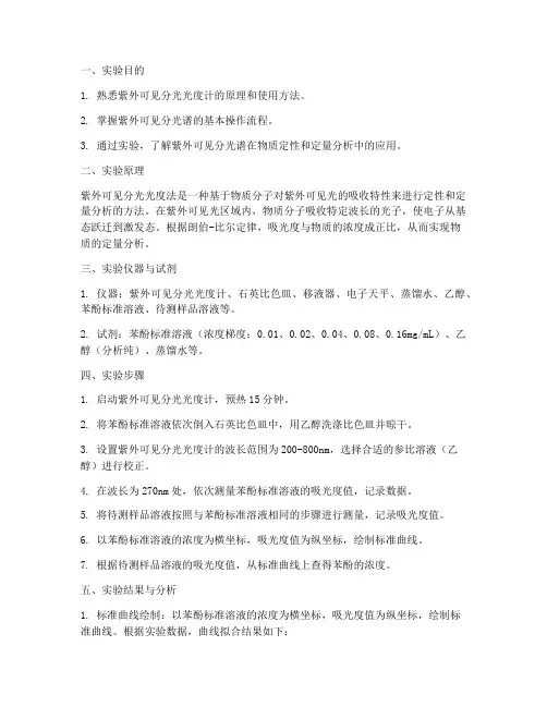 紫外可见分光谱实验报告