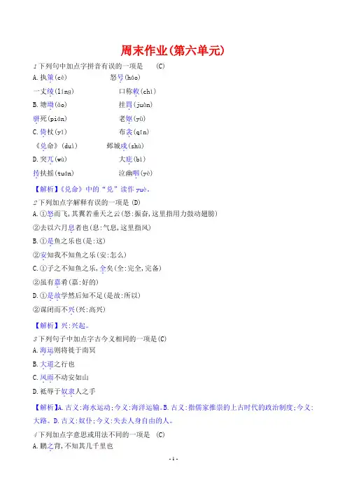 2024年部编版八年级下册语文周末作业(第六单元)