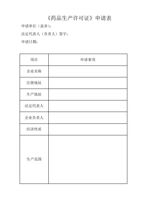 药品生产许可证申请表