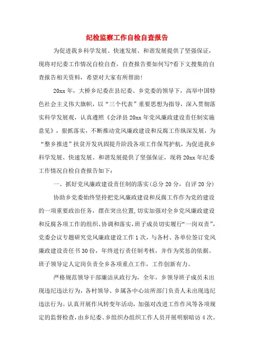 纪检监察工作自检自查报告