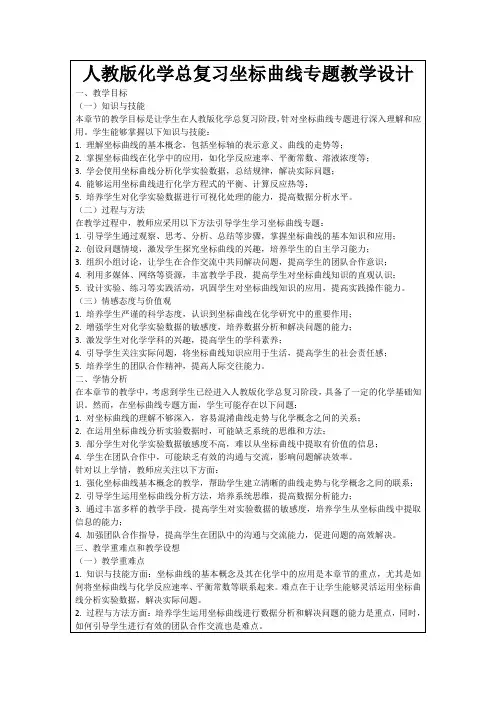人教版化学总复习坐标曲线专题教学设计