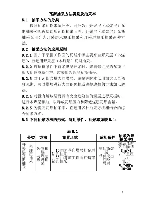 瓦斯抽采方法类别及抽采率