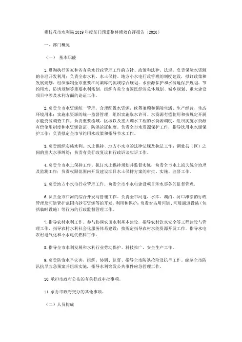 攀枝花市水利局2019年度部门预算整体绩效自评报告(2020)