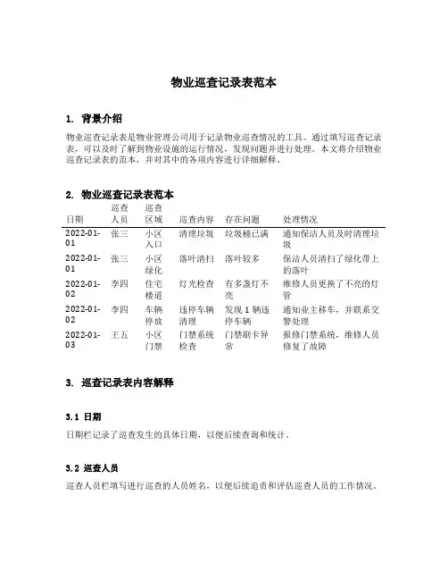 物业巡查记录表范本