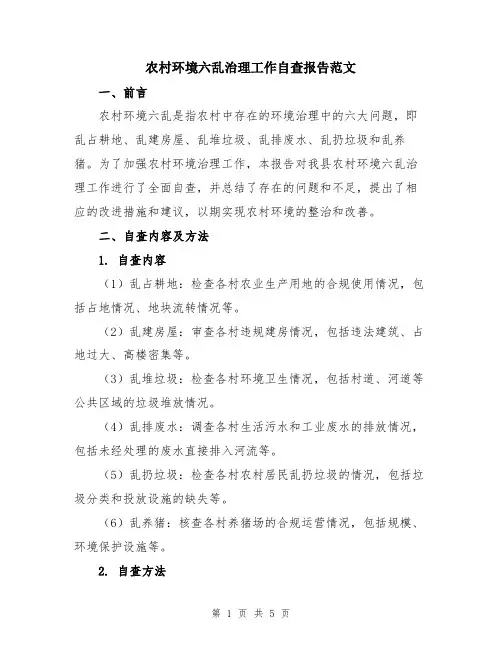 农村环境六乱治理工作自查报告范文