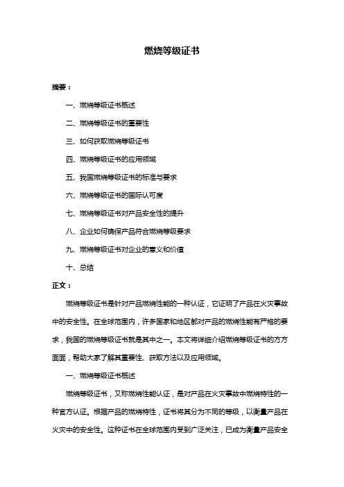 燃烧等级证书