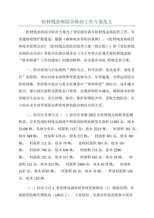 松材线虫病综合防治工作方案范文