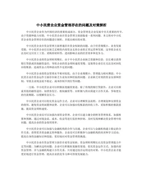 中小民营企业资金管理存在的问题及对策探析