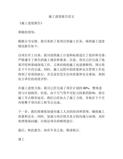 施工进度报告范文