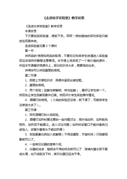 《走进化学实验室》教学反思